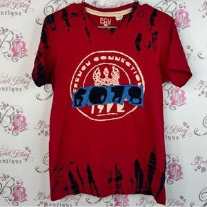 French Connection tshirt tee tie dye Red Graphic Tee with Blue Accents